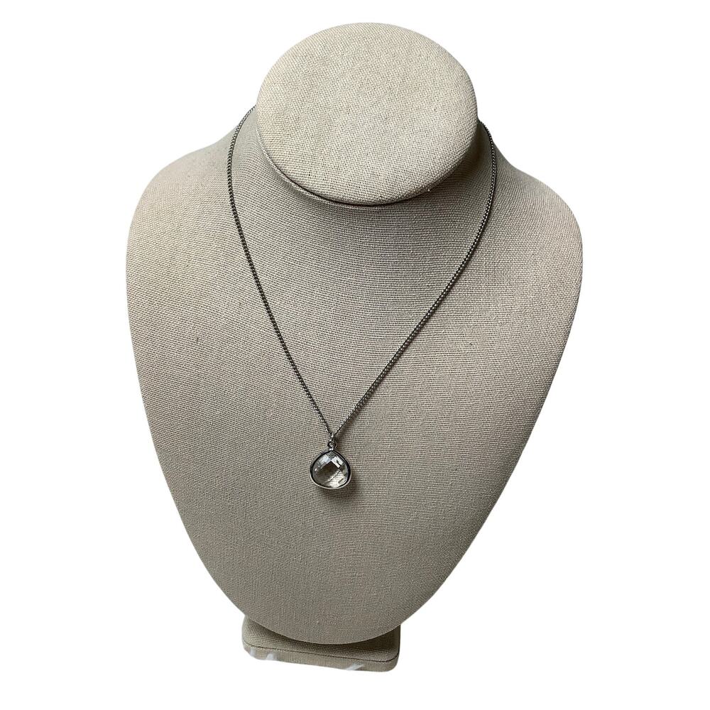 Express Silver Tone Curb Chain Faceted Bezel Glass Teardrop Necklace F18-47